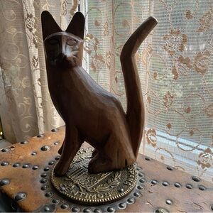 Large vintage wooden art and made cat figure figurine